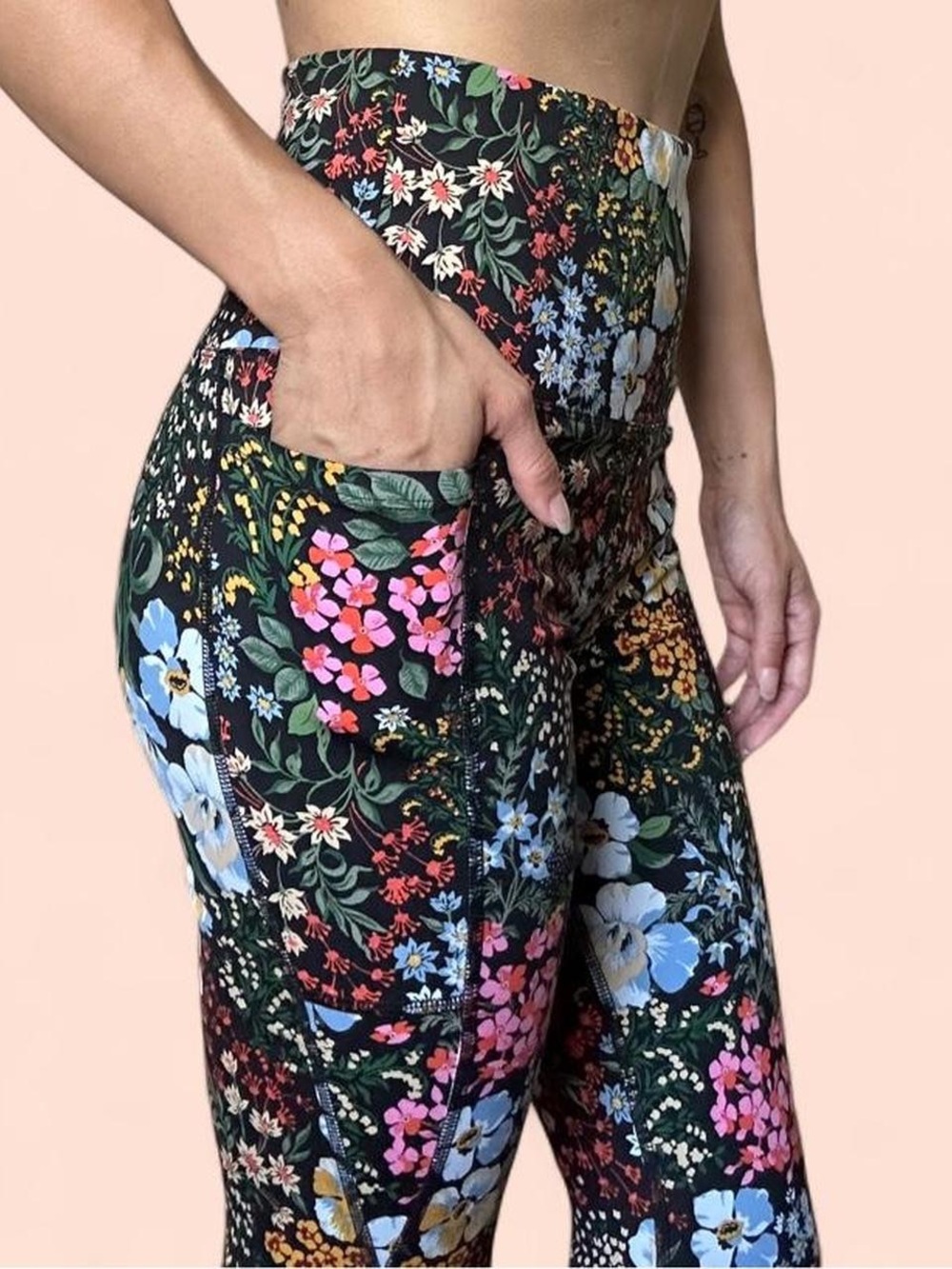 Laura Ashley Black Floral High-Rise Pocket Leggings